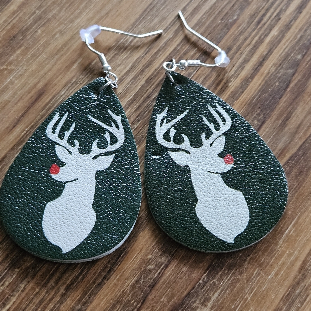 Reindeer Design Green Earrings